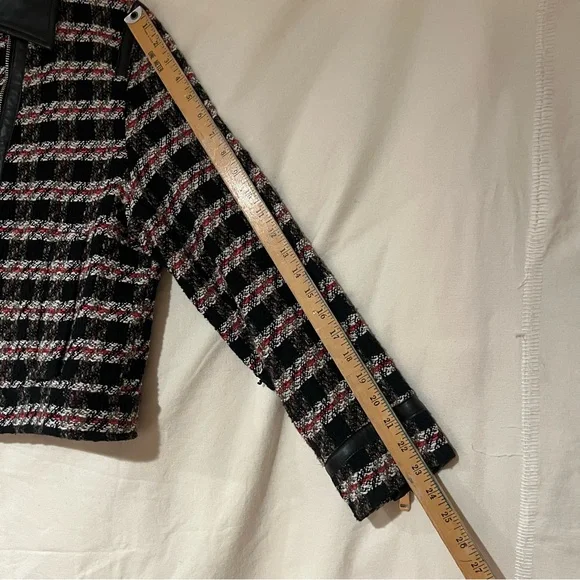 Zara Black/Red Tweed/Textured Moto Jacket - Picture 5 of 12